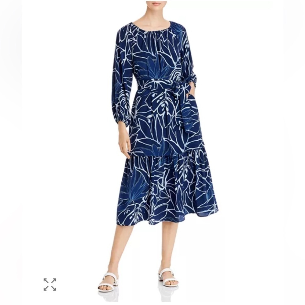 Lafayette 148 New York Aurora A-Lined 100% Silk Dress With Waist Tie